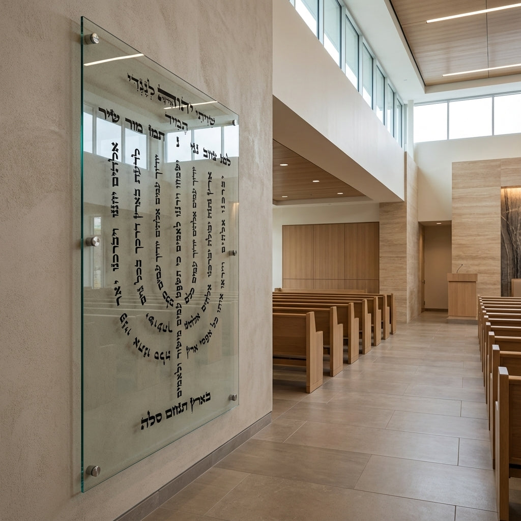 חנוכייה למנצח זכוכית עם קליגרפיה