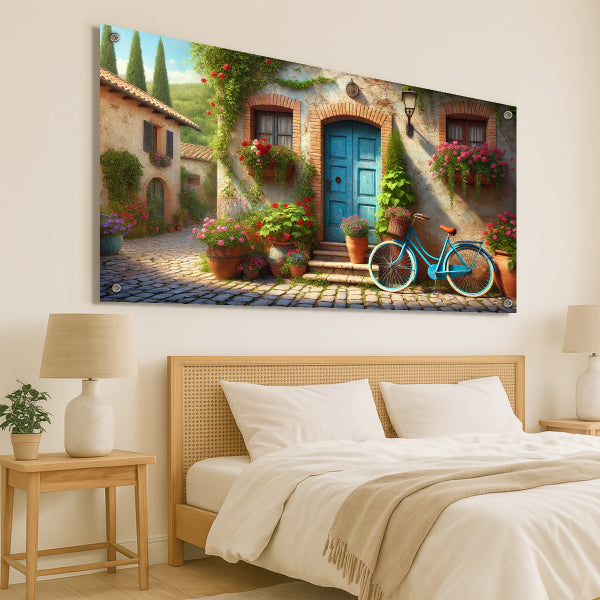 תמונה כפרית עם אופניים כחולים