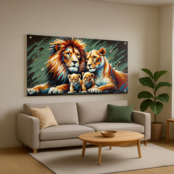 משפחת אריות חמה על זכוכית – תמונות לבית