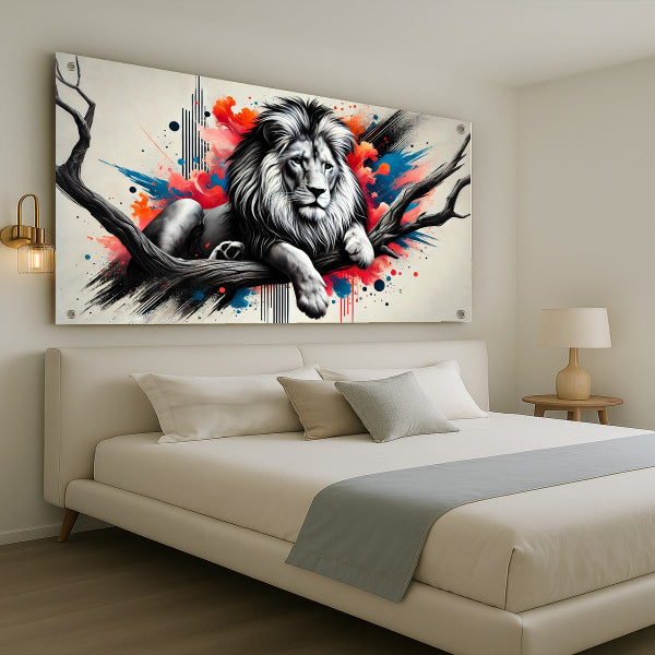 אריה במנוחה על ענף - תמונות זכוכית