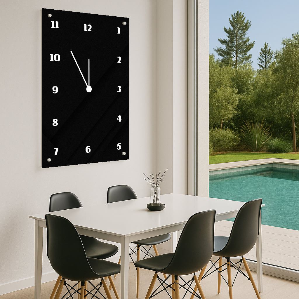 שעון קיר מזכוכית שחור מבריק