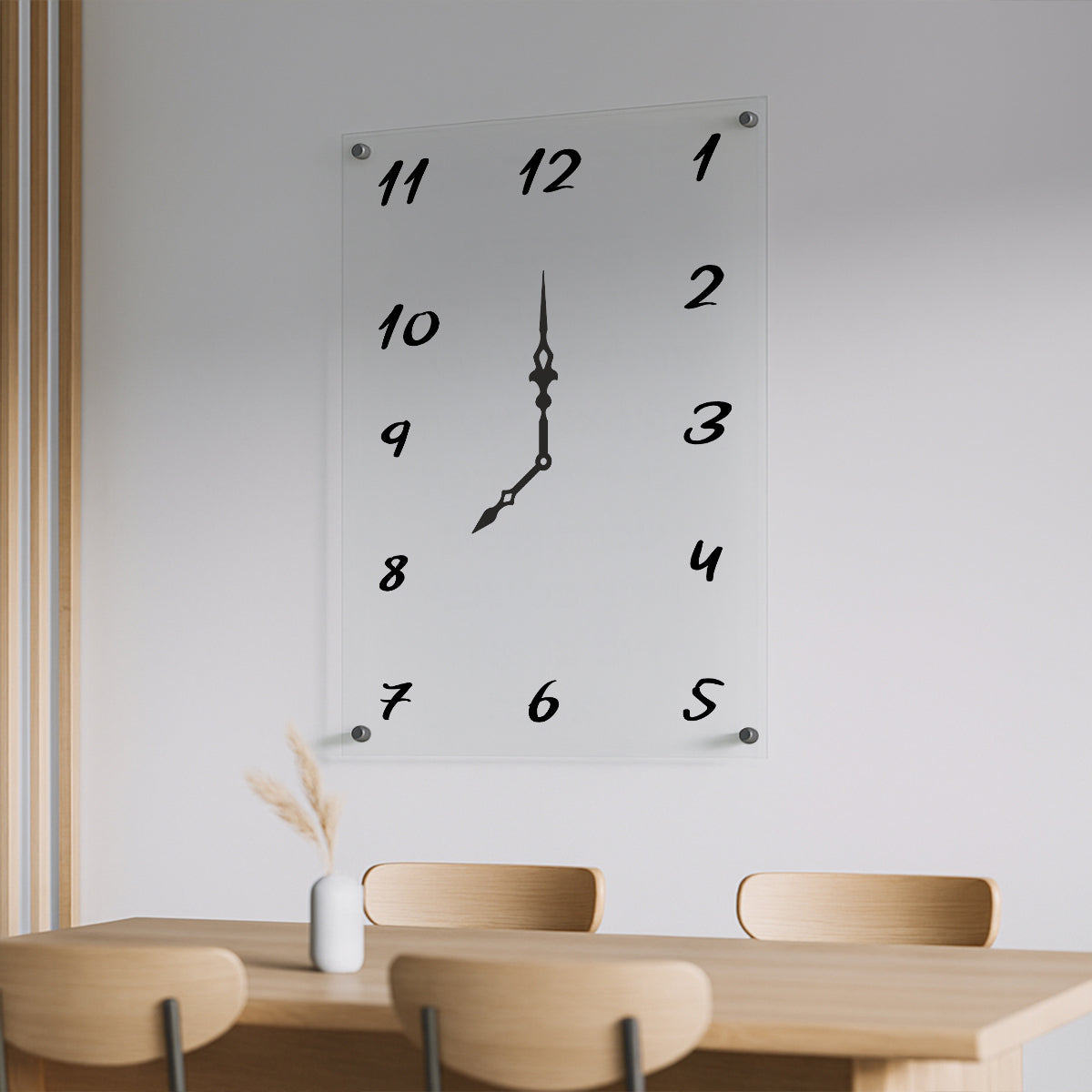 שעון קיר זכוכית שקוף ספרות שחורות