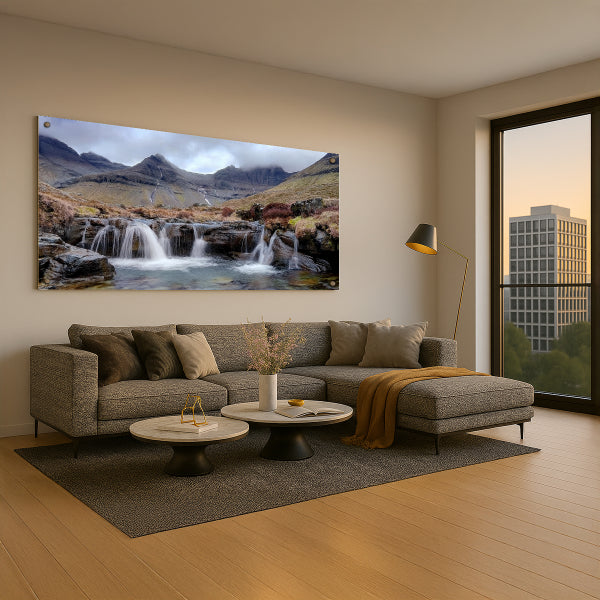 מפלי הרים טבעיים עם נוף פראי – תמונות זכוכית מעוצבות