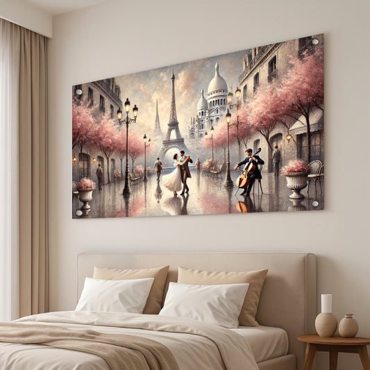 זוג רוקד בפריז בין עצי דובדבן – תמונות לבית