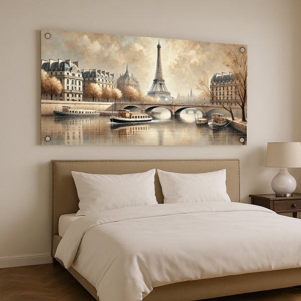 נוף פריז עם מגדל אייפל על גדת הסיין – תמונות זכוכית