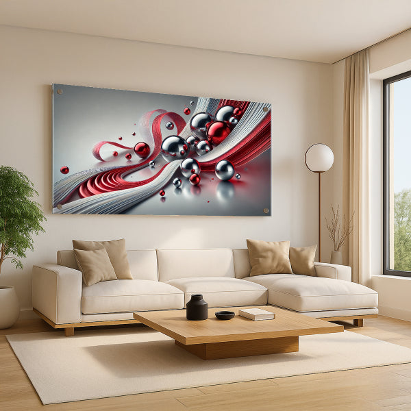 תמונת זכוכית בגווני כסף ואדום