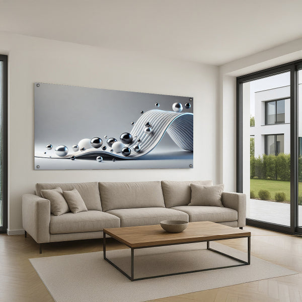 תמונת זכוכית גל כסוף עם כדורים