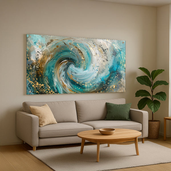 תמונת זכוכית טורקיז וזהב מודרנית