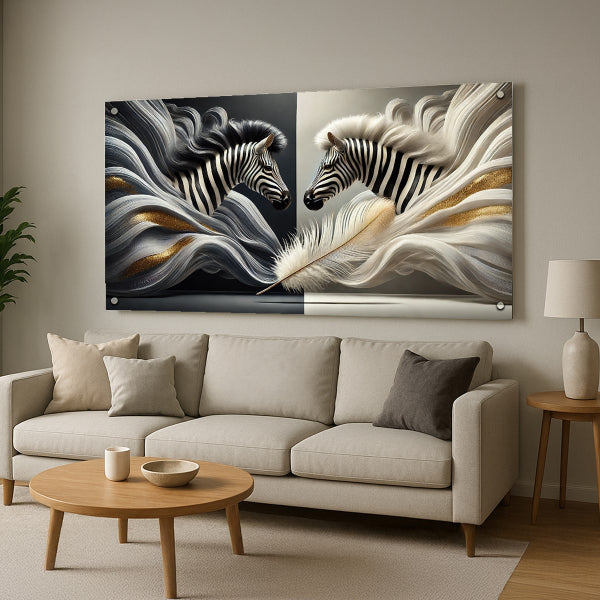שתי זברות בעיצוב שחור וזהב - תמונות לבית