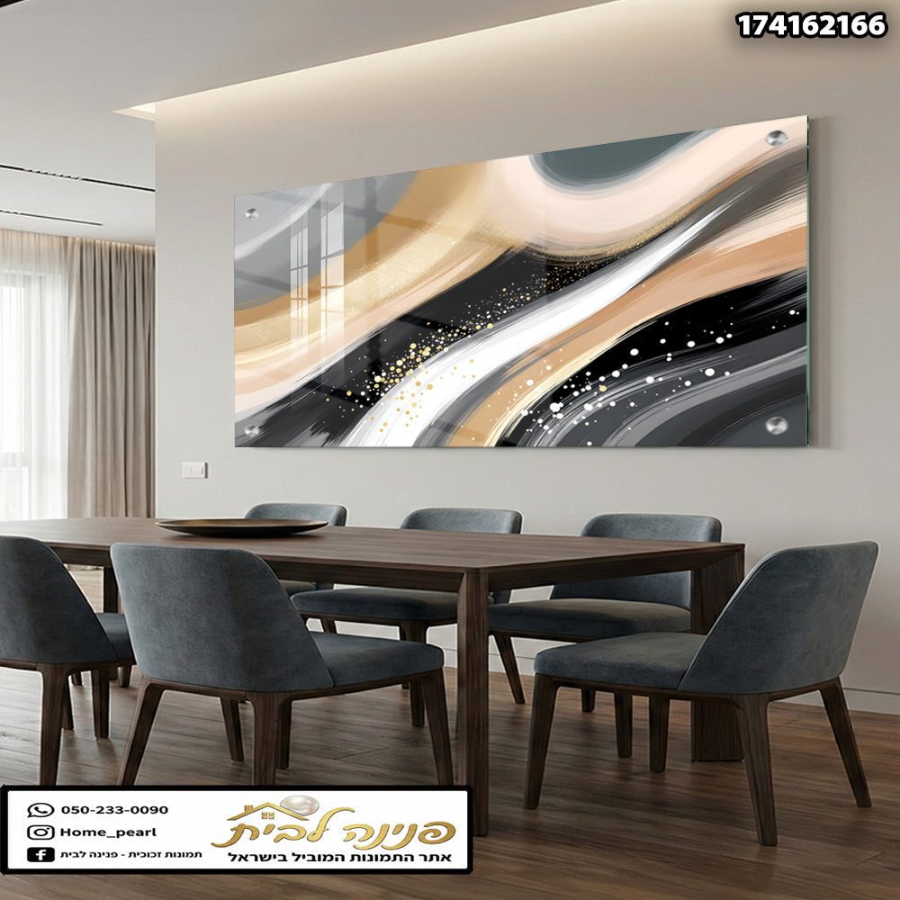 תמונה אבסטרקטית בגדול לשדרוג האווירה במשרד - תמונות קיר - צבעים: זהב, שחור, אפור, לבן