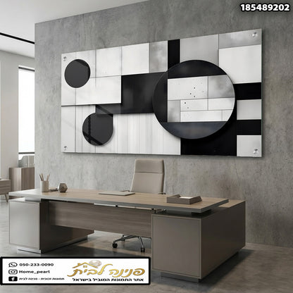 תמונה של יצירת אמנות אבסטרקטית על זכוכית - תמונות קיר - צבעים בשחור ולבן