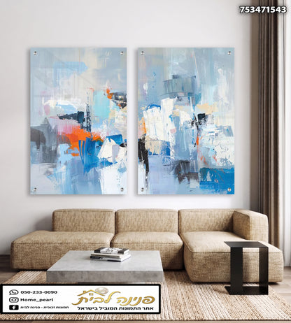 תמונות קיר מודרניות בסגנון אבסטרקטי - תמונות זכוכית - צבעים של כחול, כתום ואפור