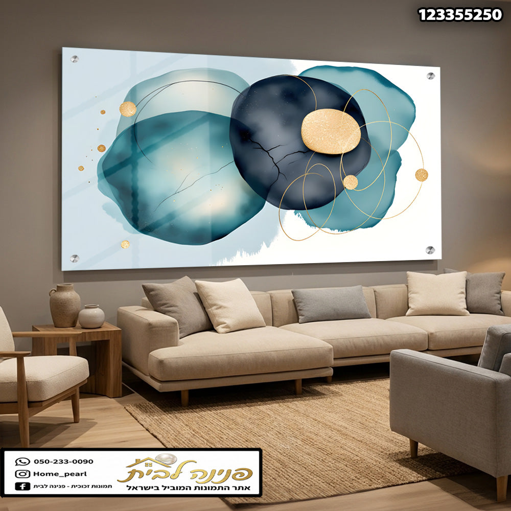 תמונה של אמנות אבסטרקטית - תמונות זכוכית - צבעים כחול וזהב