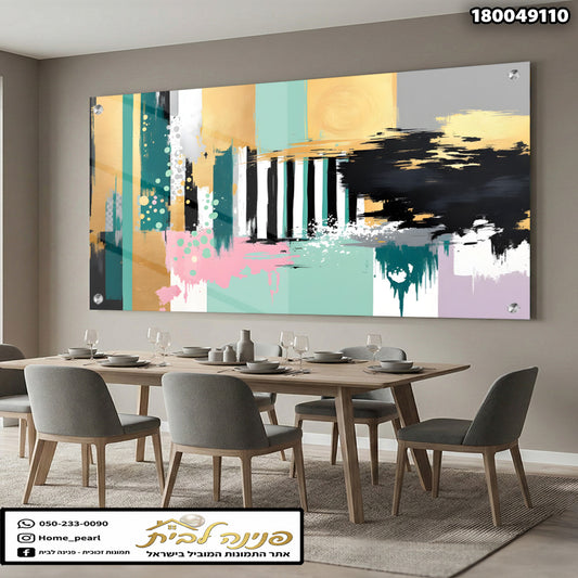 תמונה של אמנות אבסטרקטית על קיר - תמונות לבית - צבעים ירוק, שחור, ורוד, זהב