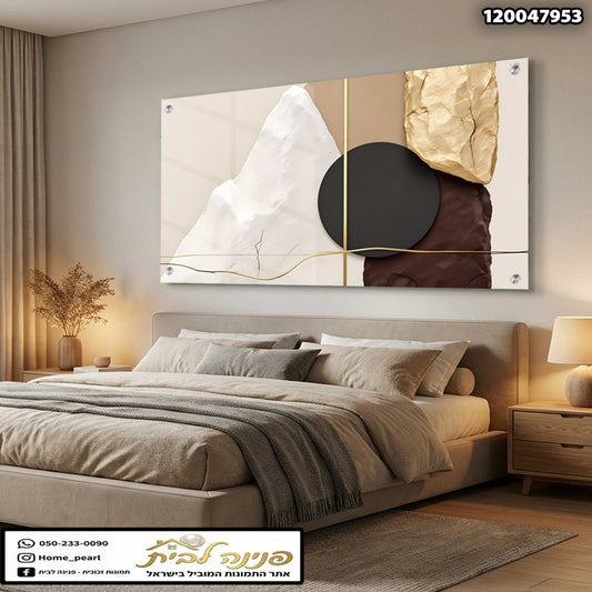 תמונה של אומנות אבסטרקטית על קיר בחדר שינה - תמונות לבית - צבעים לבן, שחור, חום, זהב