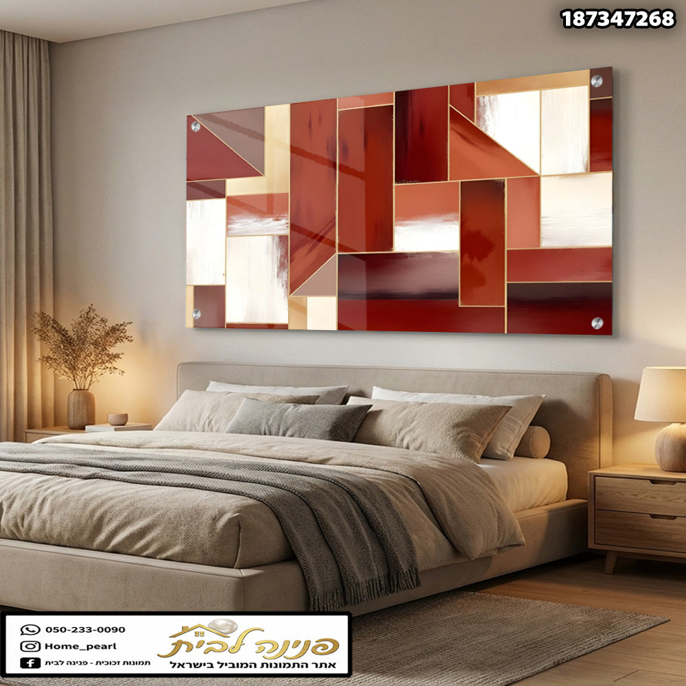 תמונה של יצירת אמנות מודרנית - תמונות זכוכית - צבעים אדום, לבן, זהב