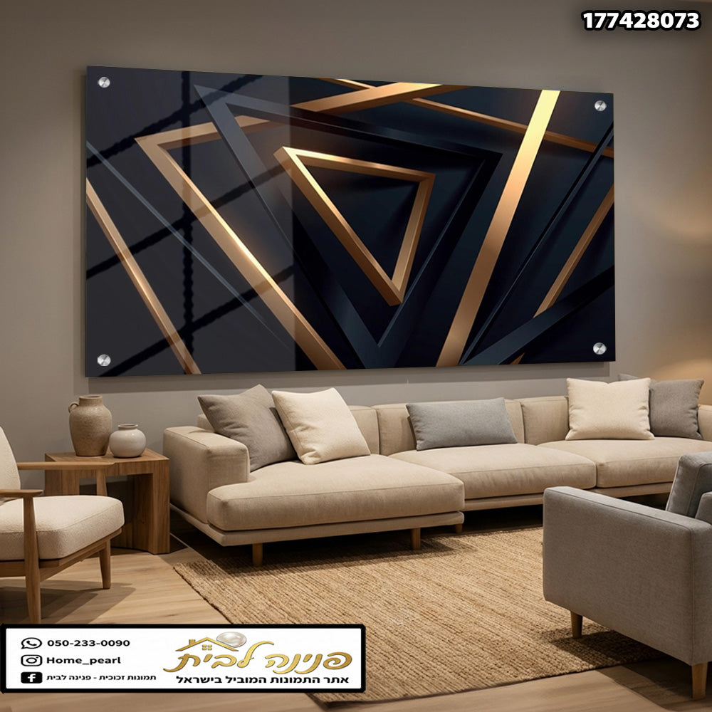 תמונה אבסטרקטית על זכוכית - תמונות זכוכית - צבעים שחור וזהב