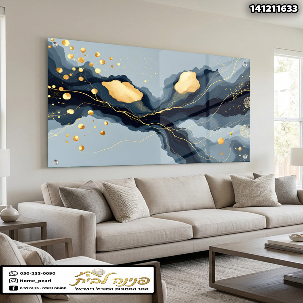 תמונה抽象ית על קיר - תמונות לסלון - צבעים כחול וזהב