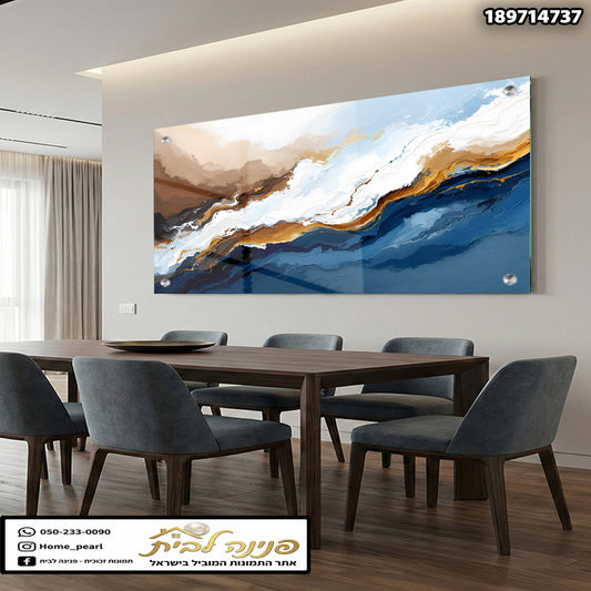 תמונה אבסטרקטית על זכוכית - תמונות זכוכית - חום, כחול, לבן