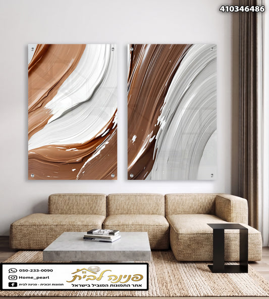 שני תמונות מזכוכית עם גוונים חומים ולבנים - תמונות לבית - צבעים חומים לבנים ואפורים
