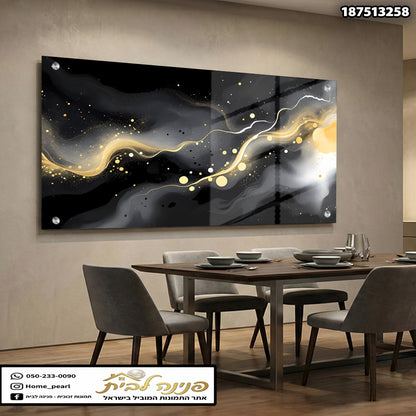 שולחן אוכל עם תמונה מעוצבת בעיצוב אבסטרקטי - תמונות קיר - צבעים זהב, שחור ולבן