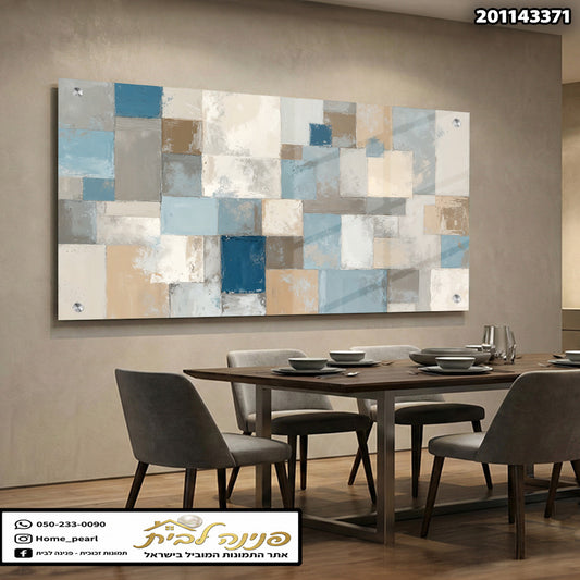 תמונה של יצירת אמנות אבסטרקטית - תמונות קיר - צבעים בהירים של כחול, חום ולבן