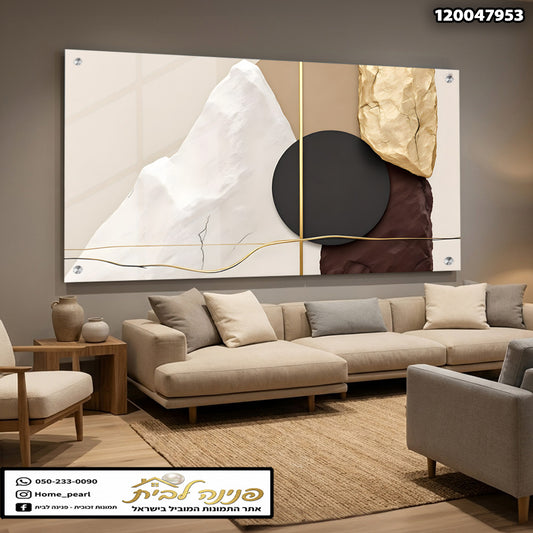 תמונה של אמנות מופשטת על קיר - תמונות קיר - צבעים: לבן, שחור, זהב, חום