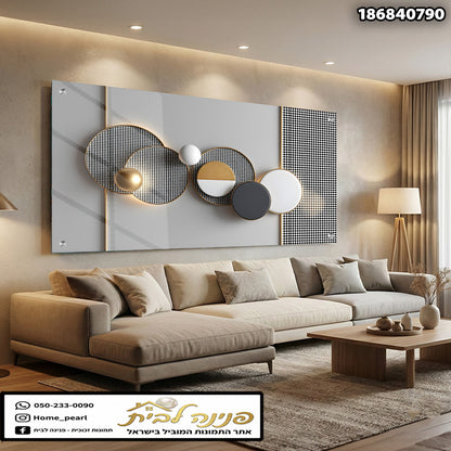תמונה של יצירת אמנות אבסטרקטית - תמונות לבית - צבעים: לבן, אפור, זהב, שחור
