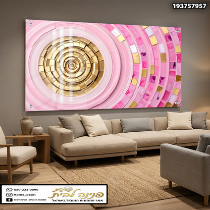 תמונה של אמנות אבסטרקטית על זכוכית - תמונות לסלון - צבעים ורוד וזהב