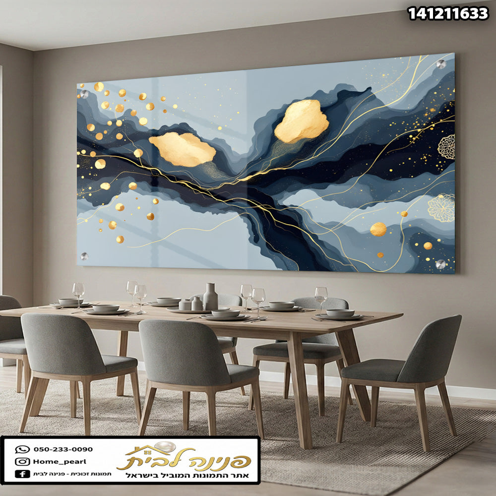 יצירה דקורטיבית לקיר - תמונות קיר - צבעים כחול וזהב