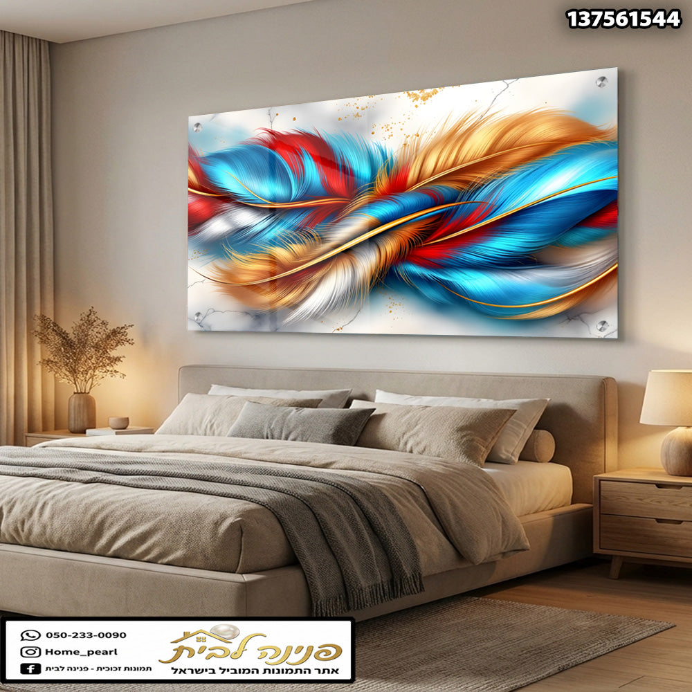 תמונה אבסטרקטית עם צבעים חיים על קיר חדר שינה - תמונות לסלון - צבעים כחול, אדום, כתום