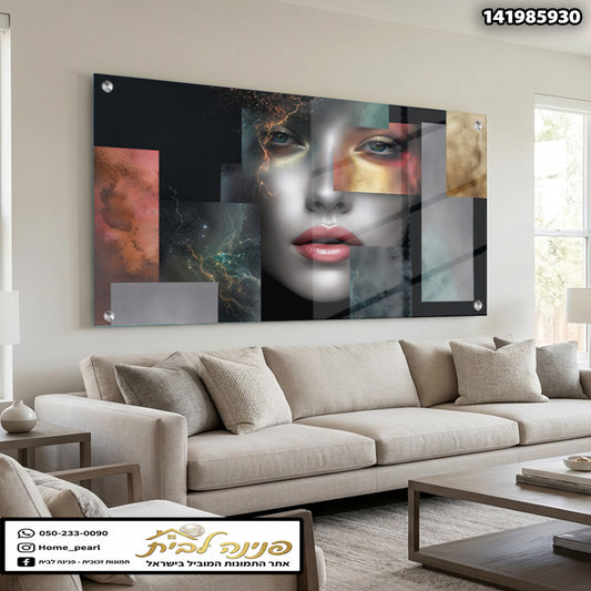 תמונה אבסטרקטית של פנים - תמונות נוי - צבעים אפור ושחור ורוד