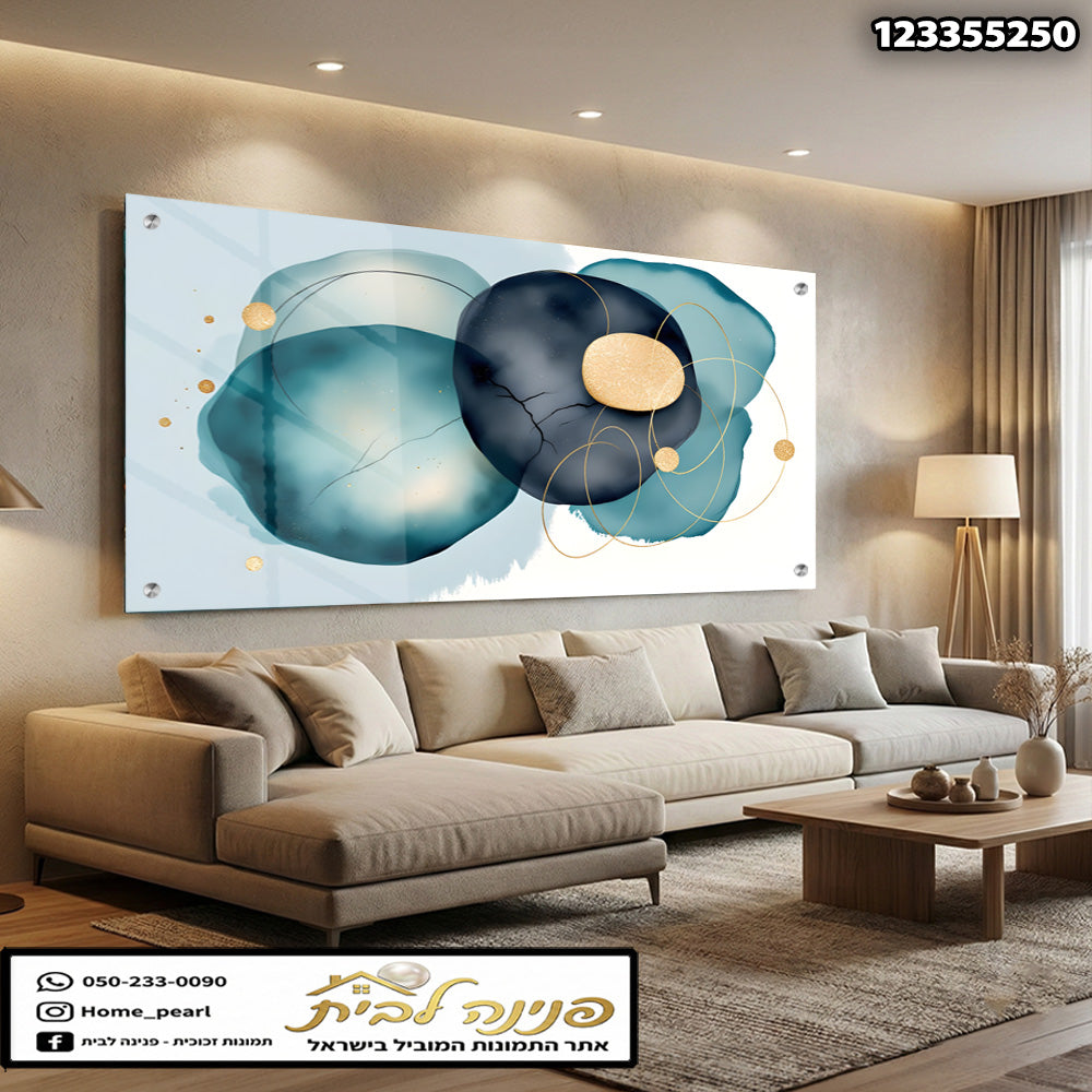 תמונה של אמנות אבסטרקטית - תמונות זכוכית - צבעים כחול וזהב