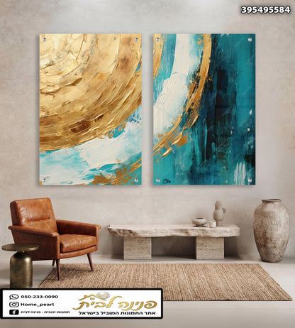 תמונה AbstractArt עם תמונות זכוכית בצבעים זהב, כחול ולבן