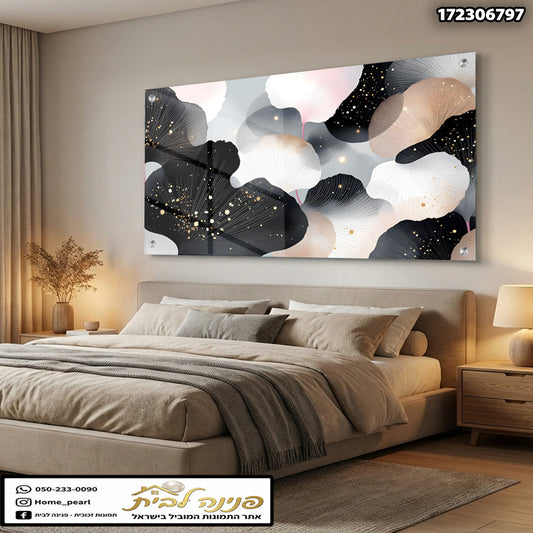 תמונה אבסטרקטית לקישוט בבית - תמונות לבית - צבעים בתמונה: שחור, לבן, ורוד, זהב