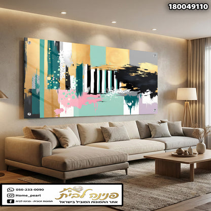 תמונה מופשטת לק decor בבית - תמונות לבית - צבעים ירוק, שחור, ורוד, זהב