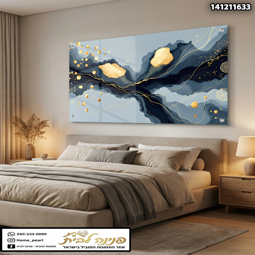 עבודה אמנותית אבסטרקטית לקישוט - תמונות נוי - גווני זהב וכחול
