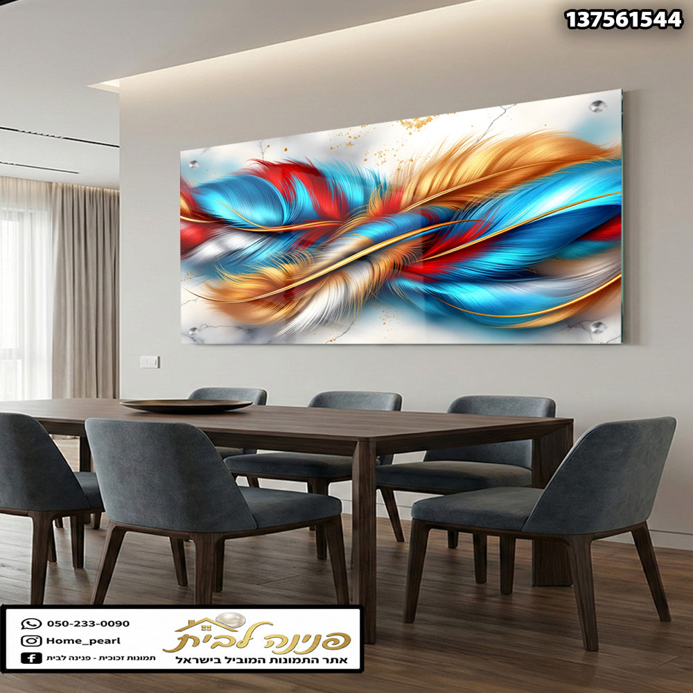 תמונה מופשטת המוצגת בסלון - תמונות לבית - צבעים כחול, אדום, זהב