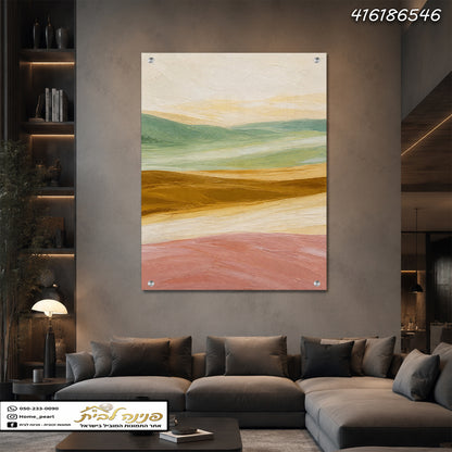 תמונה של נוף מופשט - תמונות קיר - צבעים כTan, Green, Pink