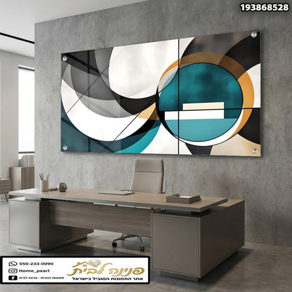 תמונה אבסטרקטית לקיר - תמונות קיר - שחור, לבן,Turquoise, חום