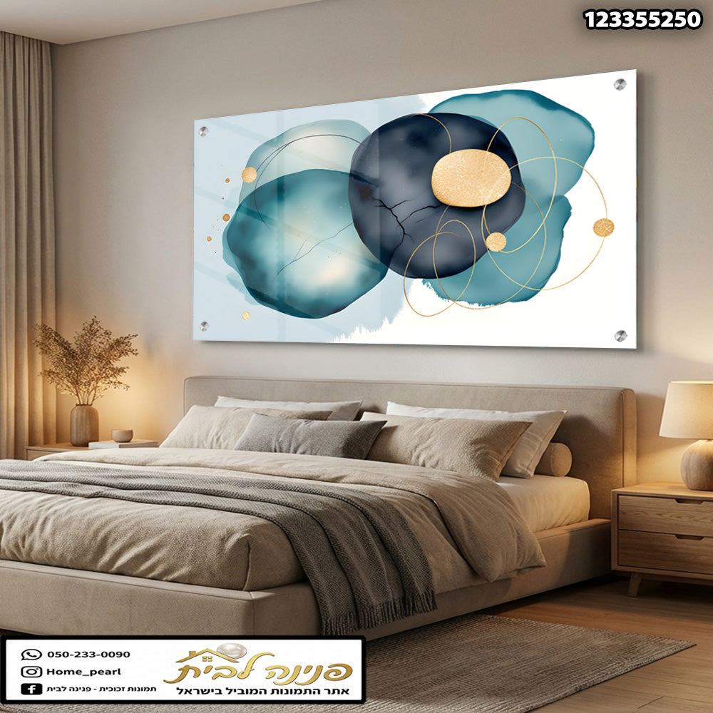 תמונה מעוצבת לקיר - תמונות זכוכית - צבעים כחול וזהב