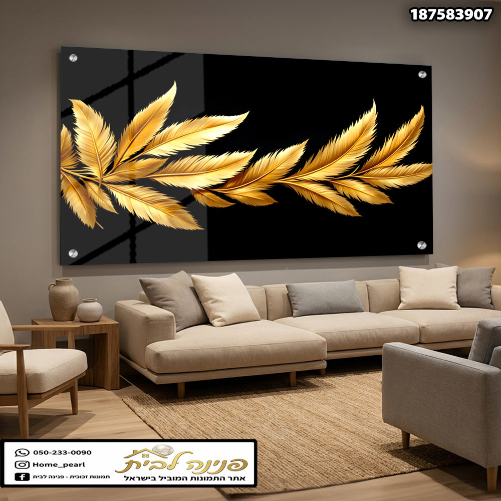 תמונה של עלים בצבע זהב על רקע שחור - תמונות קיר - צבעים זהב ושחור