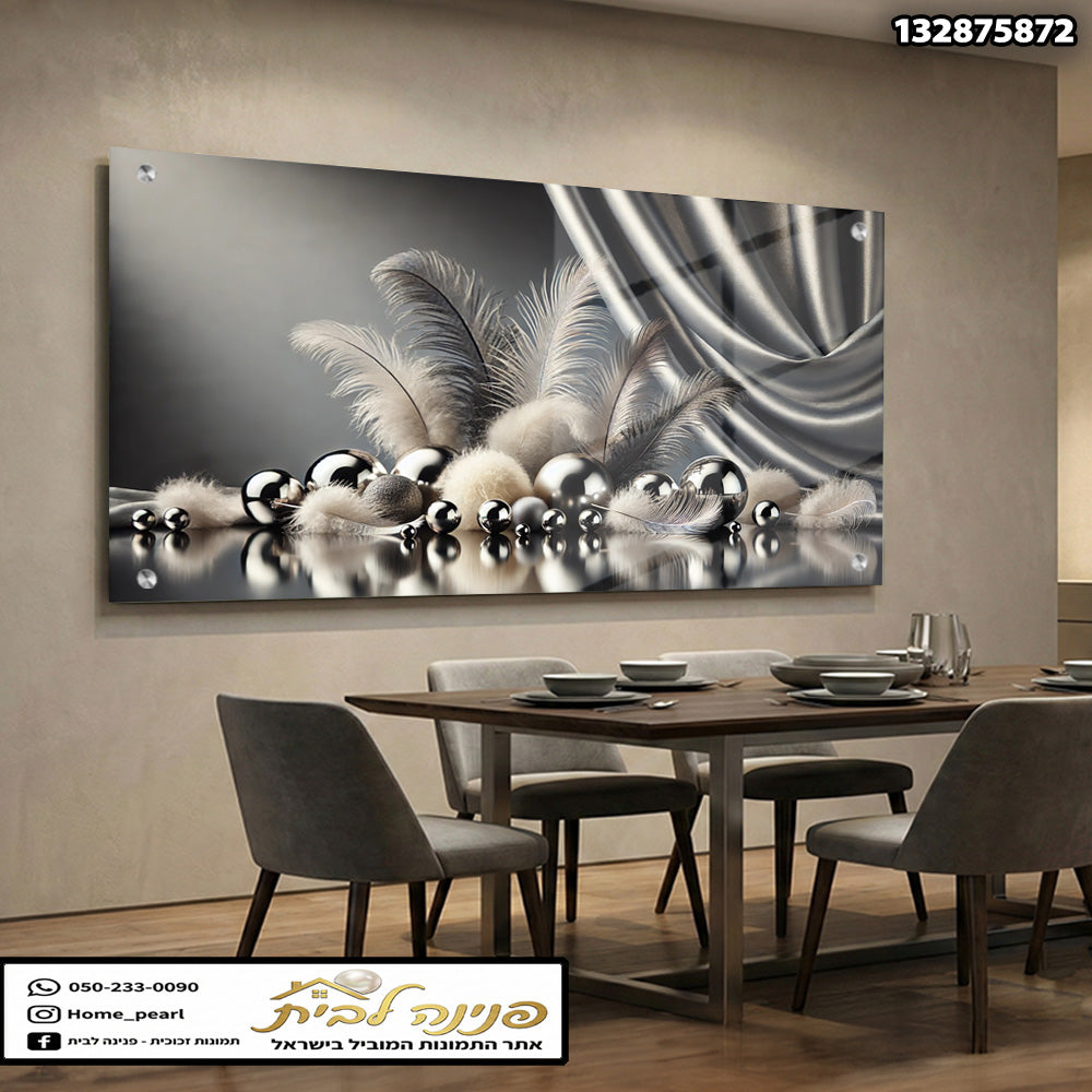 תמונה אומנותית על זכוכית בשילוב צבעים אפורים - תמונות לסלון - צבעים אפורים