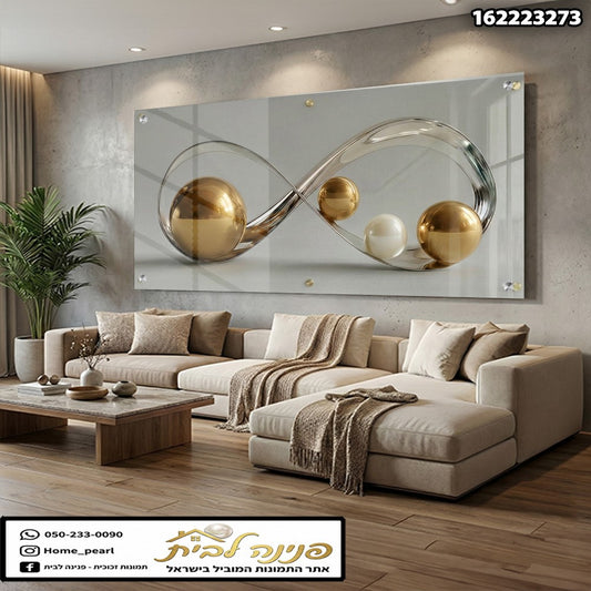 תמונה אומנותית של כדורים מזכוכית - תמונות נוי - צבעי זהב ולבן