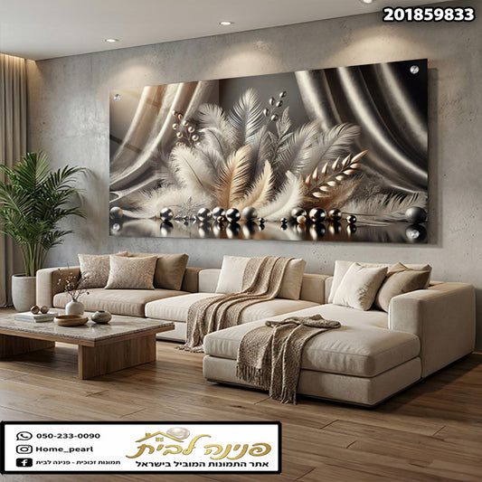 תמונה אומנותית של נוצה על גבול זכוכית - תמונות נוי - גוונים של אפור