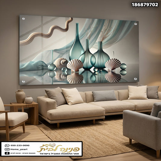 תמונה אמנותית של כדים וזכוכית - תמונות לבית - צבעים כחול ואפור