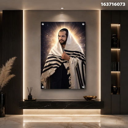 דיוקן אומנותי של אדם עם טלית - תמונות זכוכית - צבעים שחור, לבן, זהב