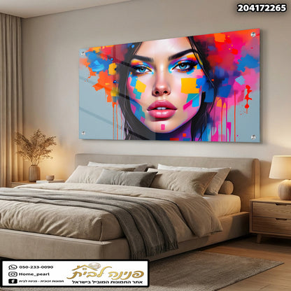 תמונה אמנותית של פורטרט צבעוני - תמונות זכוכית - צבעים כחול, כתום, ורוד