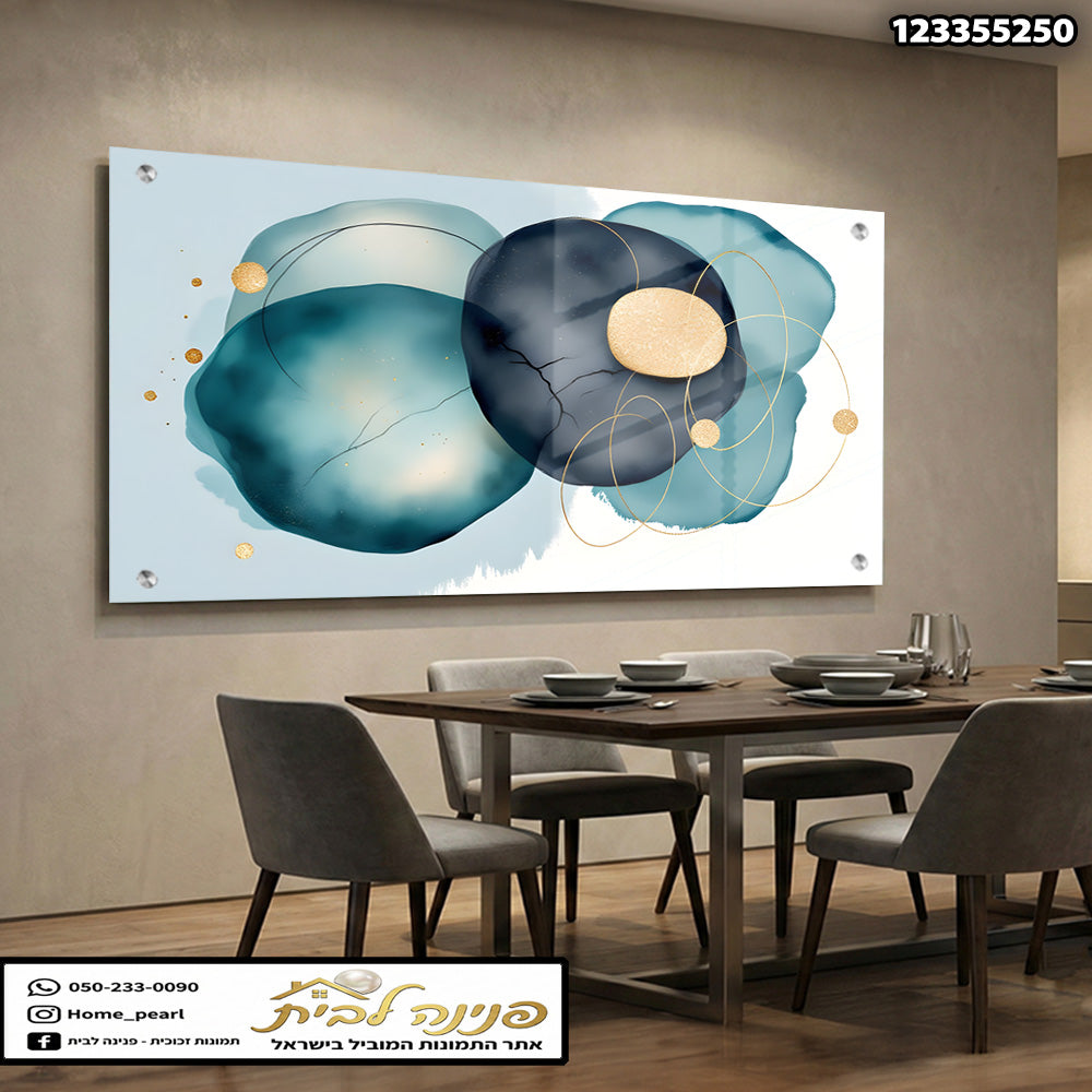 תמונה אומנותית על קיר - תמונות זכוכית - צבעים טיל, שחור וזהב