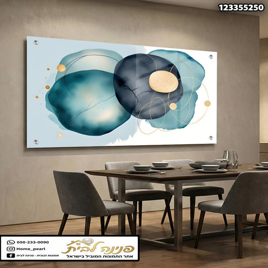 תמונה אומנותית על קיר - תמונות זכוכית - צבעים טיל, שחור וזהב